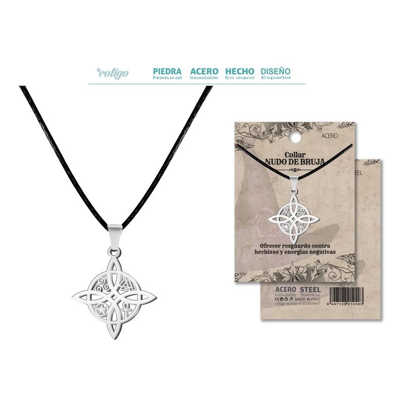 Colgante Nudo de Bruja con cordon encedado - Acero Plateado (P2) ·